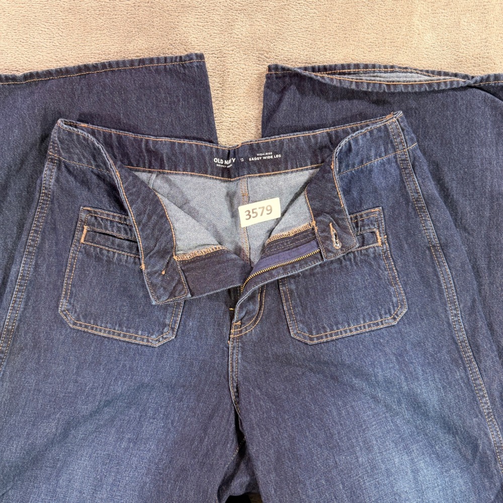 Old Navy Jeans Women 12 Blue High-Rise Baggy Wide Leg Drapey Denim Patch Pocket
